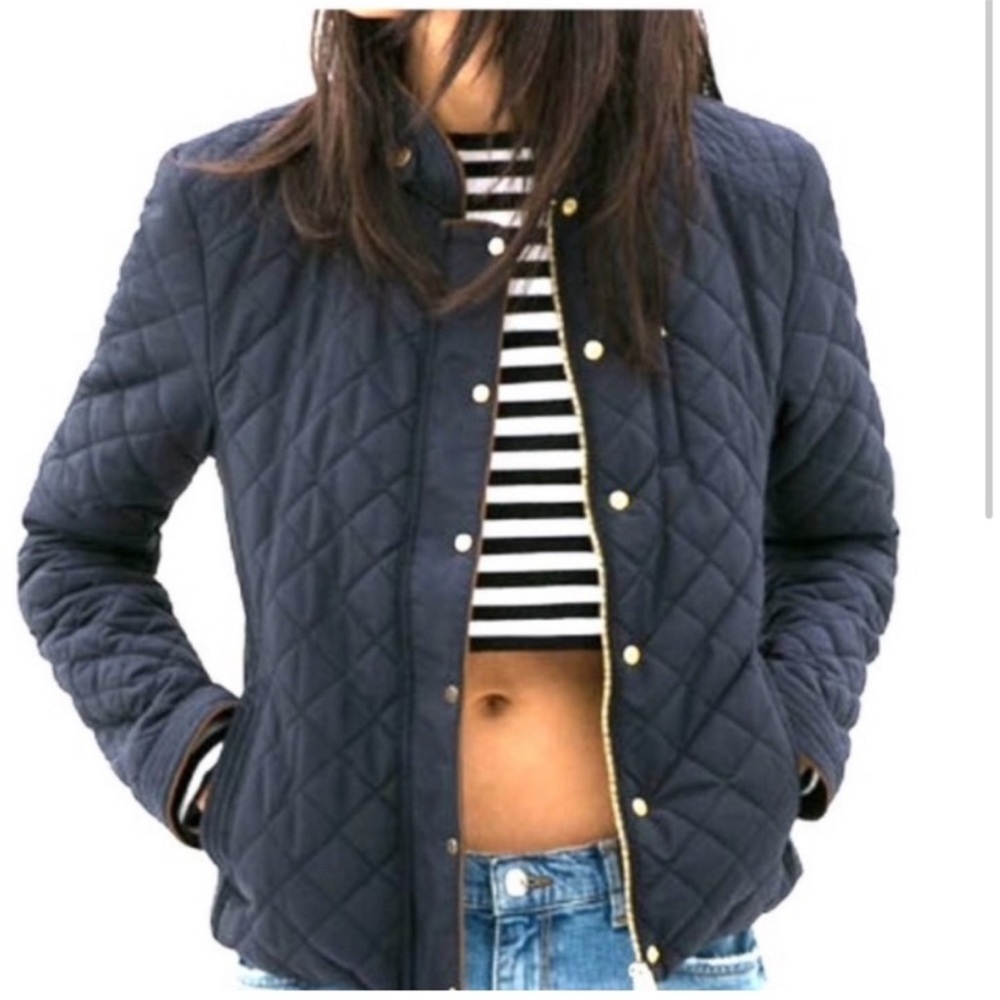 Zara Navy Quilted Bomber Jacket